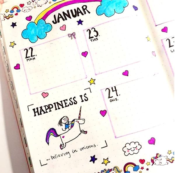 Unicorn bullet journal monthly planner