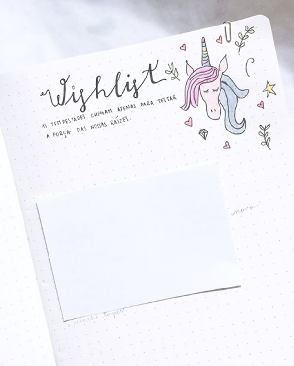 Unicorn wish list in bullet journal