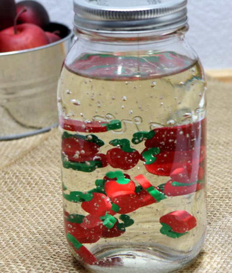 BEST 2 Ingredient DIY Sensory Bottle! EASY Apple Sensory Jar Idea - Simple - Homemade Kids Fall Craft - How To Make Calming Jar For Toddlers - Baby - Infants