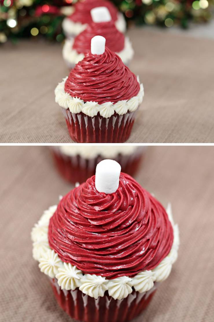 CUTE Christmas Cupcakes! Christmas Santa Hat Cupcake Idea - Easy & Simple Recipe - BEST Homemade DIY Decoration & Icing Holiday Cupcakes - party cupcakes