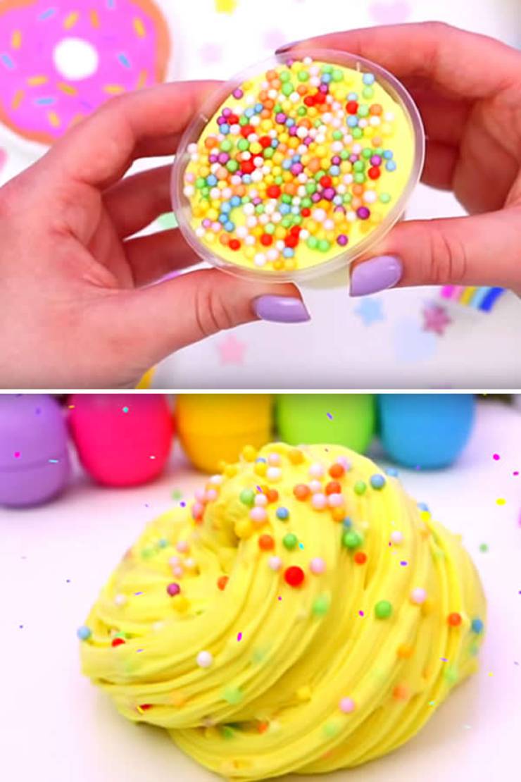 DIY Fluffy Slime Recipe_How To Make Homemade Cake Batter Slime Without Borax - Slime Ideas For Kids - Parties - Crafts_Easy Slime Recipe With Video