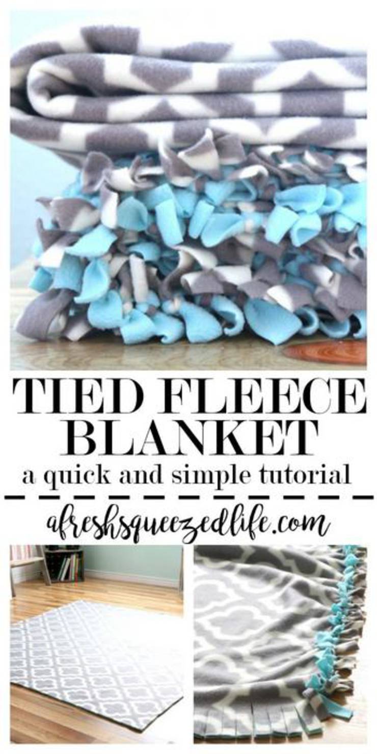 Diy Blue And Gray Tied Fleece Blanket