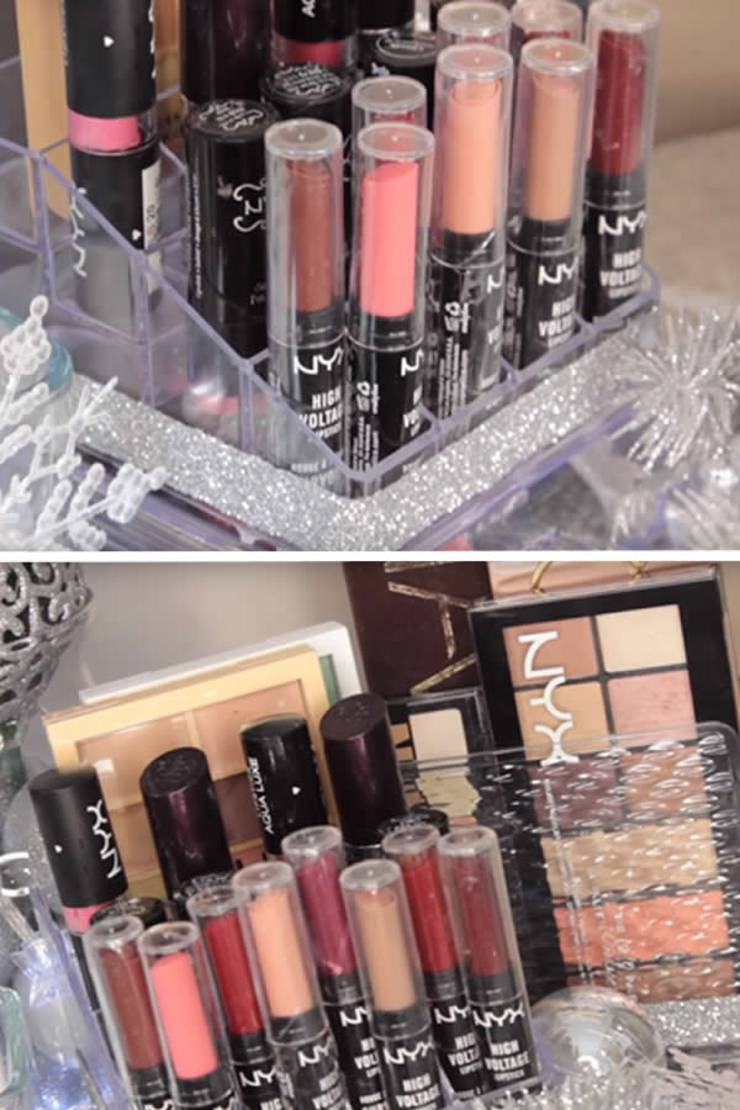 Dollar-Store-Makeup-Organization-Ideas-eyeshadow - mascara - lipstick - beauty product storage - cheap and budget friendly