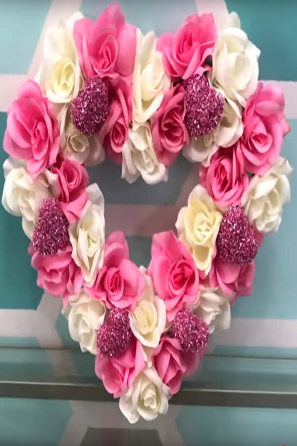 homemade dollar store valentine wreath - roses