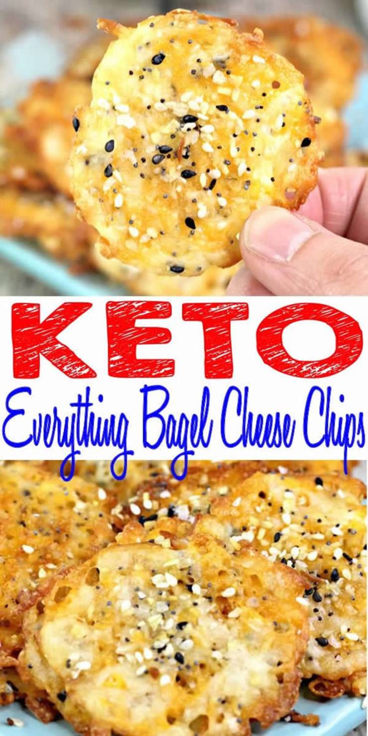 Keto Chips - BEST Low Carb Everything Bagel Cheese Chip Recipe {Easy - Homemade}! Fire up your ovens for these keto cheese chips that are so tasty & delicious. Quick keto cheese chips low carb recipes. Perfect keto cheese chips snacks to eat by themselves or dip in your favorite keto friendly ranch dressing, salsa or dipping sauce.Cheese treats: mozzarella, Parmesan, cheddar topped w/ everything bagel seasoning. Gluten free No coconut flour or almond flour. Click to see this favorite keto snack