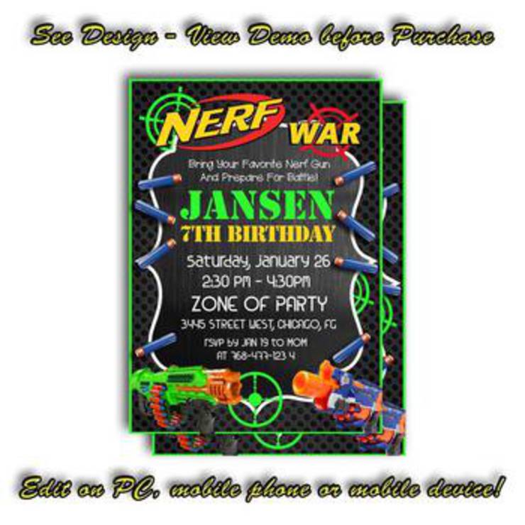 Nerf Birthday Party Invitation