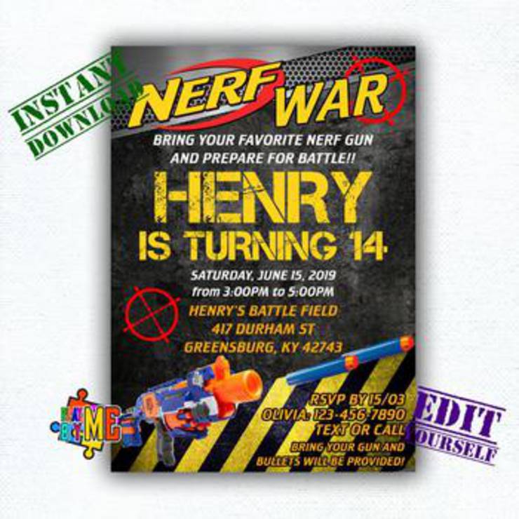 Nerf Dart Party Invitations