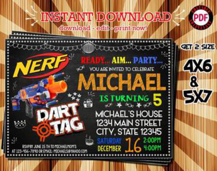 Nerf Gun Birthday Party Invite