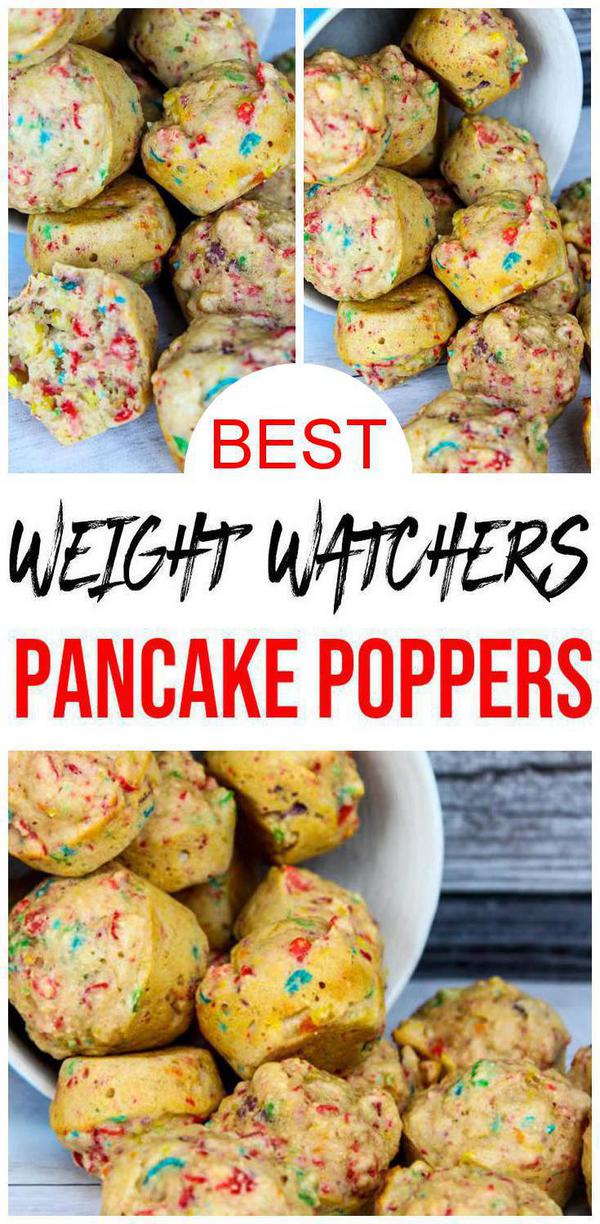 Weight Watchers breakfast easy & delicious. Check out these Weight Watchers pancake poppers. Homemade Weight Watchers breakfast pancake bites with this Fruity Pebbles cereal recipe to please any crowd. Simple & quick homemade funfetti pancake poppers mini muffin tin recipe for Weight Watchers diet. Weight Watchers breakfast or brunch, parties or those yummy meals for lunch or dinner. Get ready to make the BEST Weight Watchers breakfast mini pancake poppers recipe