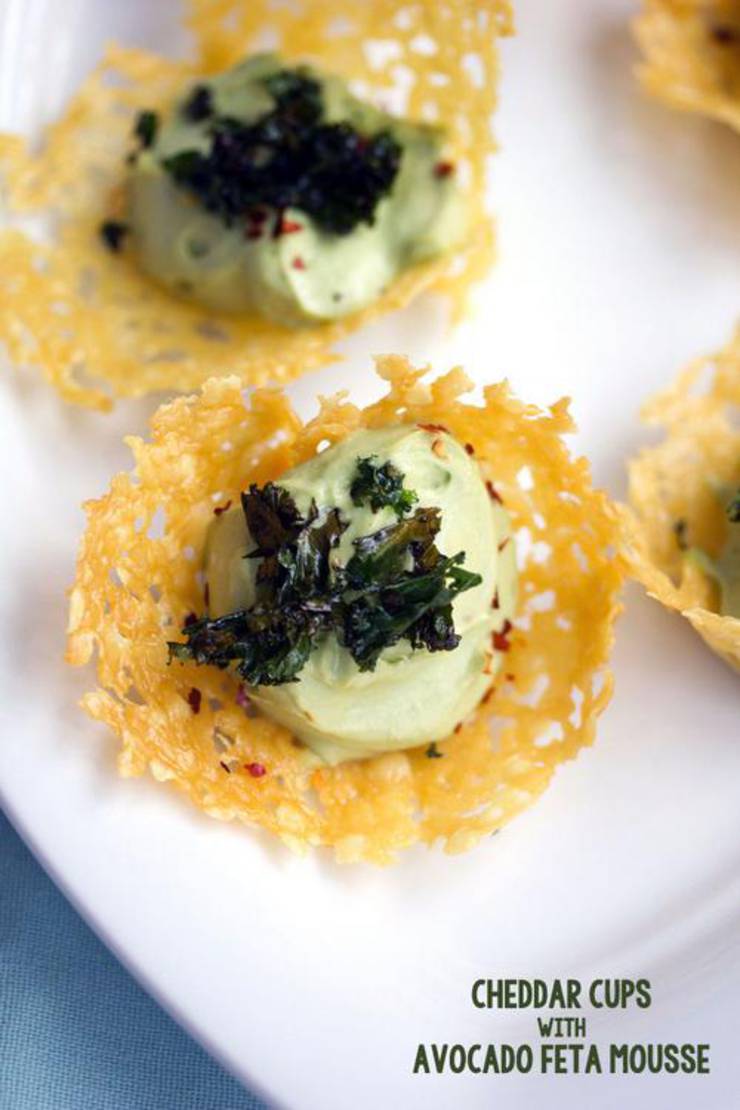 Cheddar Cups With Avocado Feta Mousse