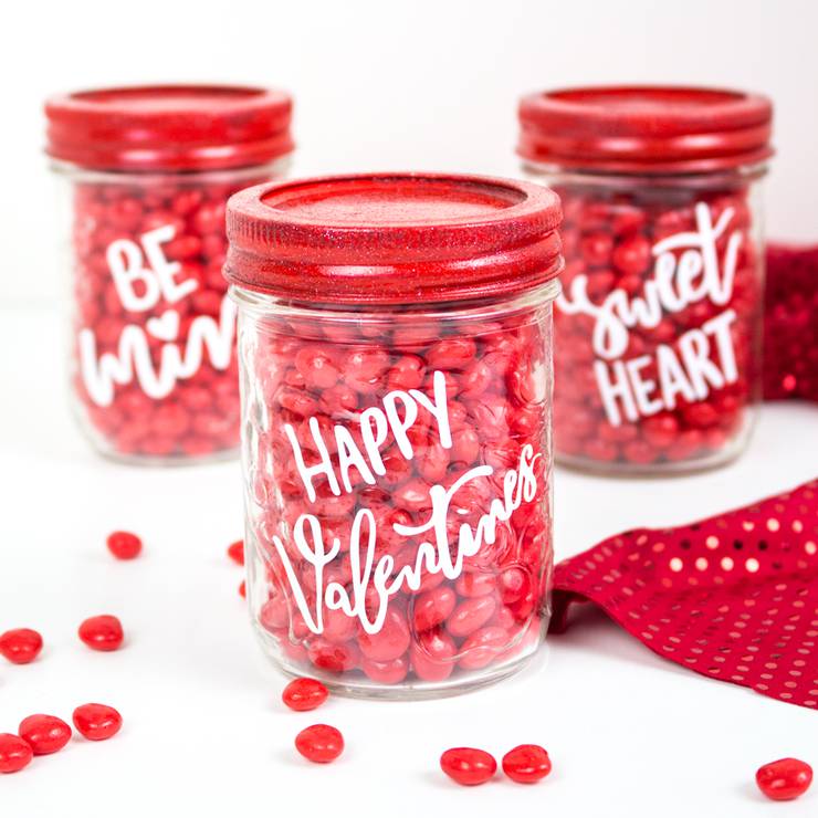 Cricut Crafts - BEST Valentine Cricut Craft Project You Will Love - Easy Mason Jar Candy DIY Cricut Idea With FREE SVG File