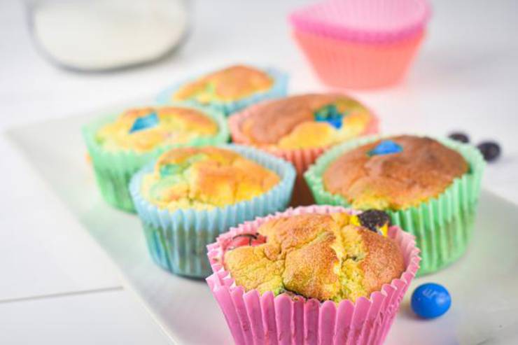 BEST Muffins – Quick Breakfast Ideas For Kids – M & M Candy Funfetti Muffin Bites - Easy & Simple On The Go Morning Breakfast Ideas – Snacks – Desserts – Party Food - Unicorn Parties