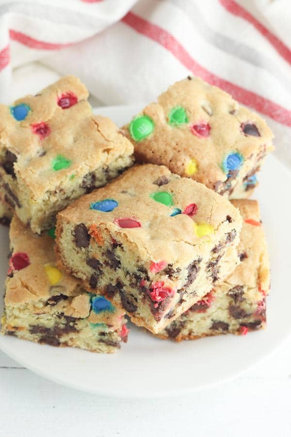 Cookie Bars – EASY – Quick – Simple M & M Candy Chocolate Chip Cookie Bar Recipe – BEST Homemade Quick – Desserts – Snacks – Party Food