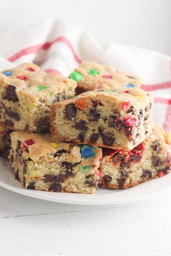 Cookie Bars – EASY – Quick – Simple M & M Candy Chocolate Chip Cookie Bar Recipe – BEST Homemade Quick – Desserts – Snacks – Party Food