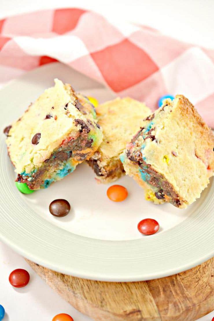 Keto Cookie Bars! Low Carb M & M Candy Chocolate Chip Cookie Bar Idea – BEST Quick & Easy Ketogenic Diet Recipe – Keto Friendly & Beginner – Desserts – Snacks - Gluten Free