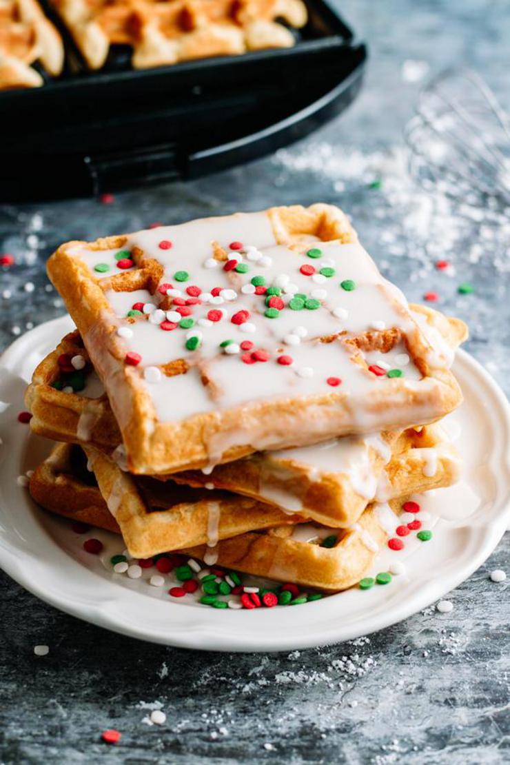 Easy Christmas Glaze Donut Waffles - Christmas Morning Breakfast - Quick - Simple Christmas Waffle Recipe
