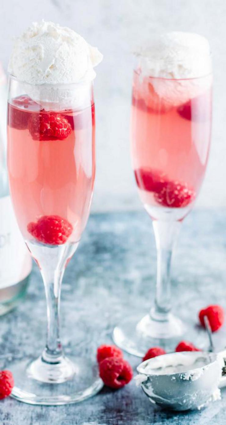 Alcoholic Drinks BEST Pink Champagne Float Cocktail