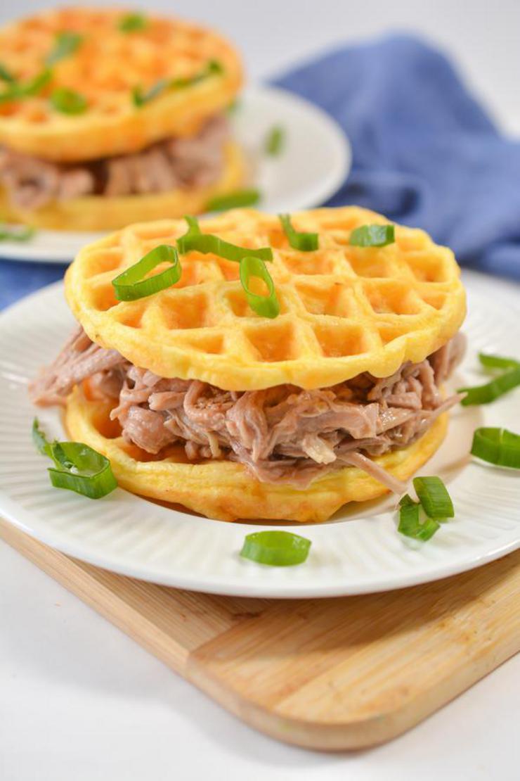 Keto 3 Ingredient Pulled Pork Recipe - Low Carb Pulled Pork Chaffle Sandwich - Gluten Free - Dinner - Lunch