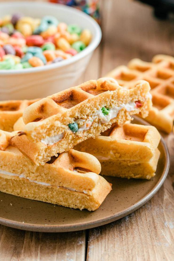 Easy Waffles – Best Homemade Stuffed Fruit Loops Cream Cheese Waffle Sticks Recipe – Breakfast – Party Food – Snacks – Quick – Simple
