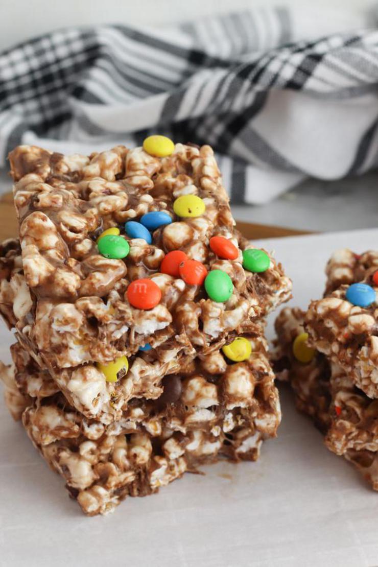 Chocolate Popcorn Bars! BEST Marshmallow Popcorn Bars Recipe – EASY No Bake Food Ideas – Kids Party Food – Snacks – Desserts