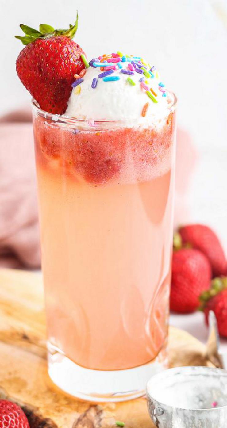 3 Ingredient Strawberries and Cream Float Recipe – BEST Kids Party Food – Easy – Cheap Ideas - Simple Mocktail Drinks