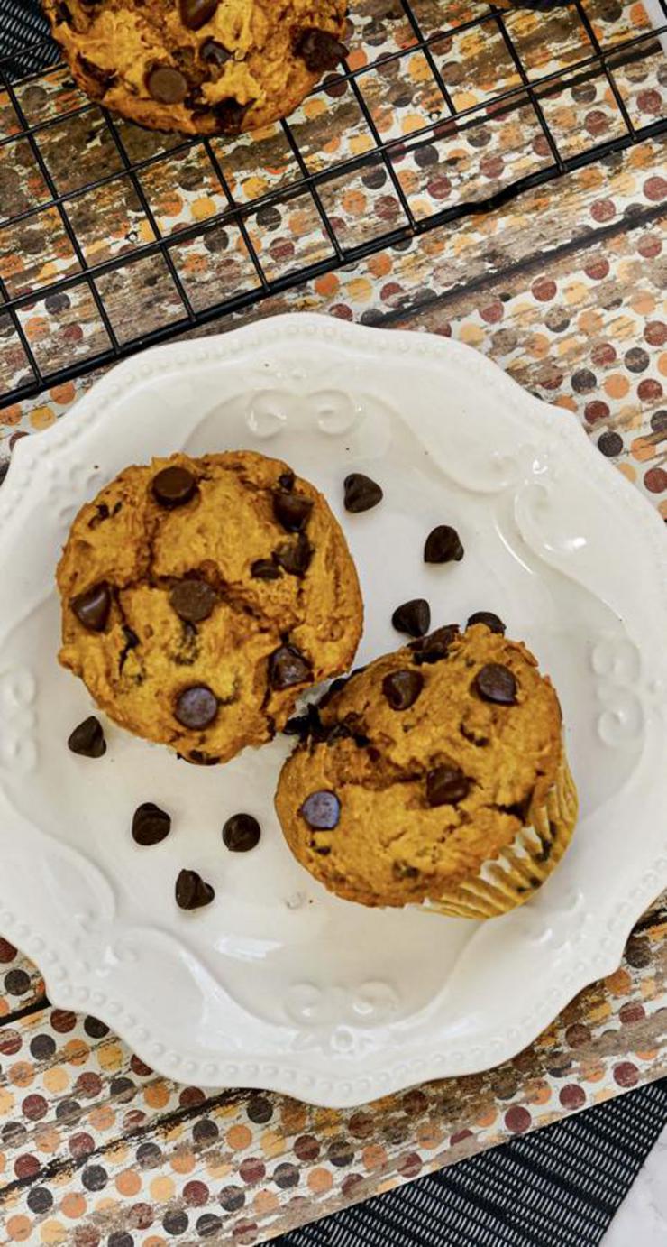 3 Ingredient Chocolate Chip Pumpkin Muffins