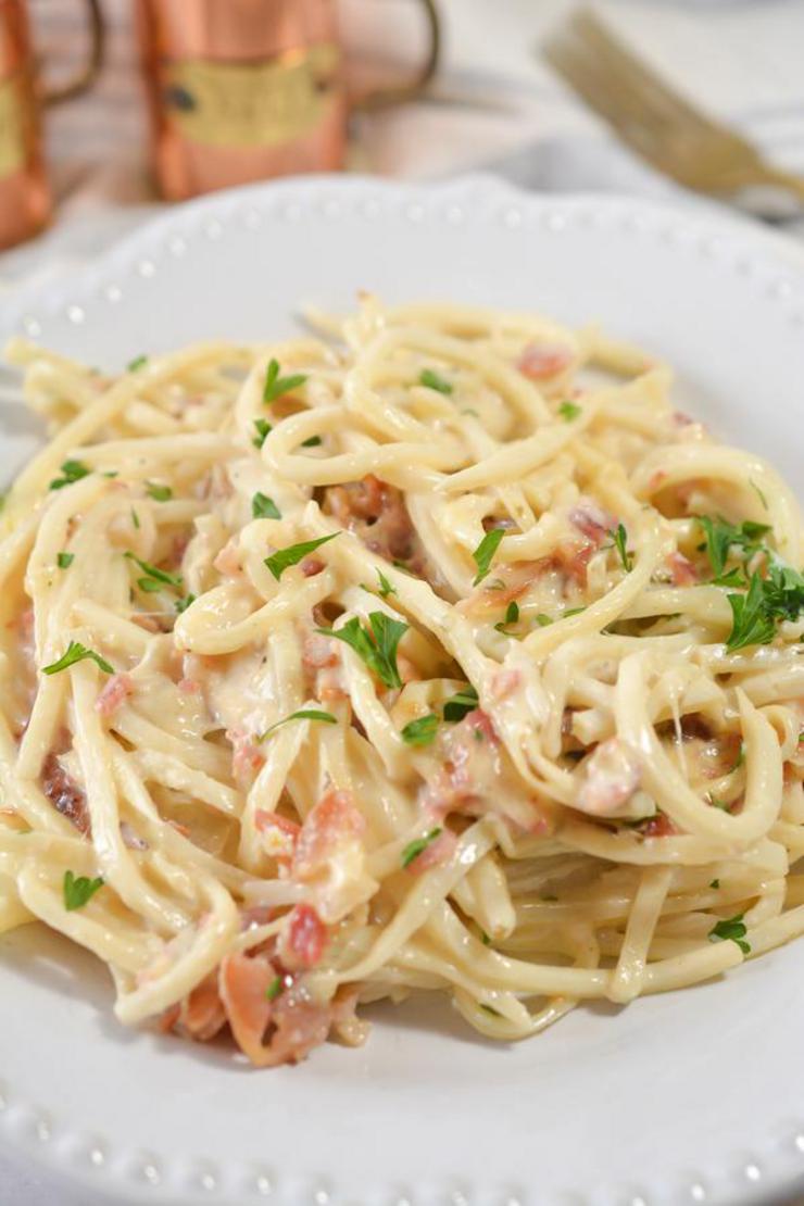 EASY Keto Bacon Fettuccine Alfredo Pasta – Low Carb Bacon Alfredo Pasta Noodles Idea – Quick – Healthy – BEST Recipe – Ketogenic Diet – Dinner – Lunch