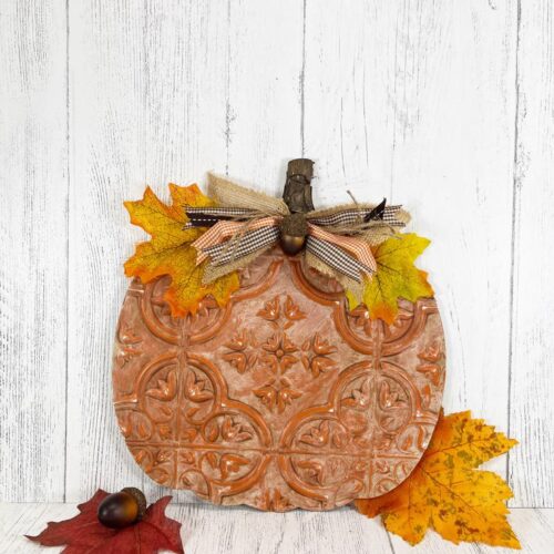 DIY Dollar Tree Faux Tin Tile Pumpkin - Easy Fall Dollar Store Craft Projects