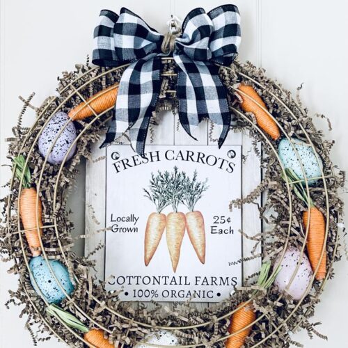 DIY Dollar Tree Farmhouse Easter Carrot Patch Wreath - Easy Easter Dollar Store Craft Projects