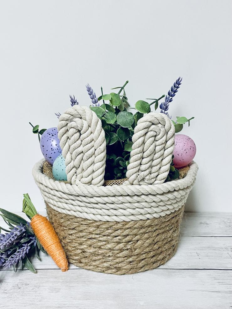 DIY Dollar Tree Farmhouse Bunny Basket - Easy Easter Dollar Store Craft Projects