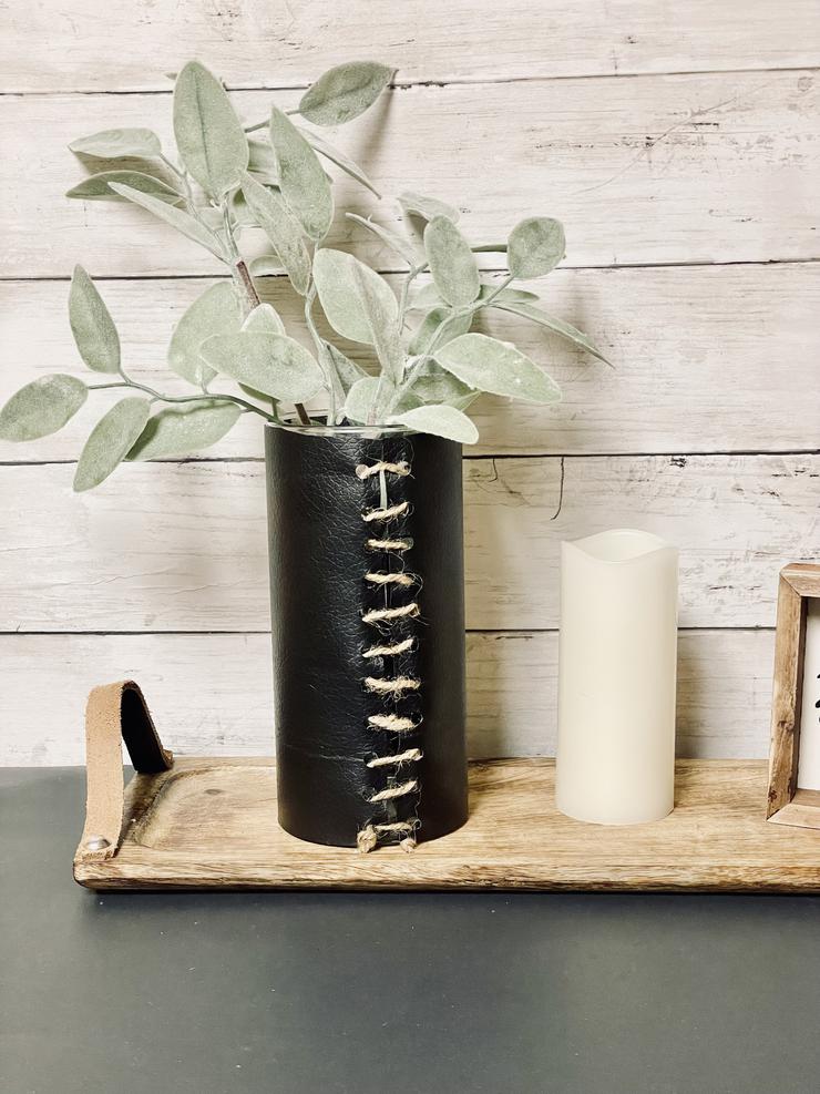 DIY Dollar Tree West Elm Faux Leather Vase Dupe - Easy Dollar Store Craft Projects