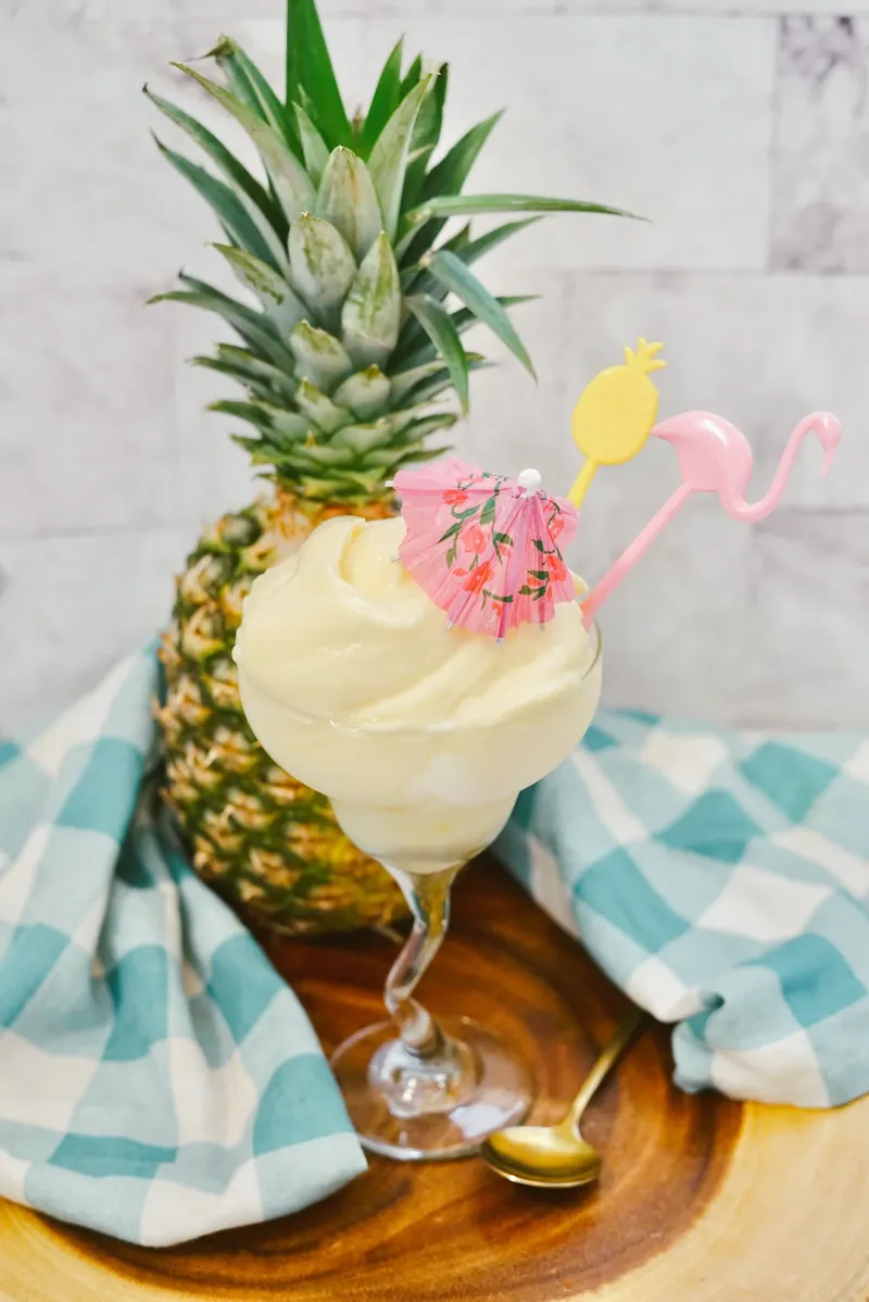 Close up of Disney Dole Whip with perfect soft serve swirl texture