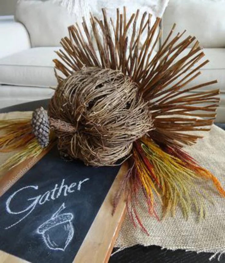 DIY twig and twine turkey thanksgiving centerpiece natural materials decoration