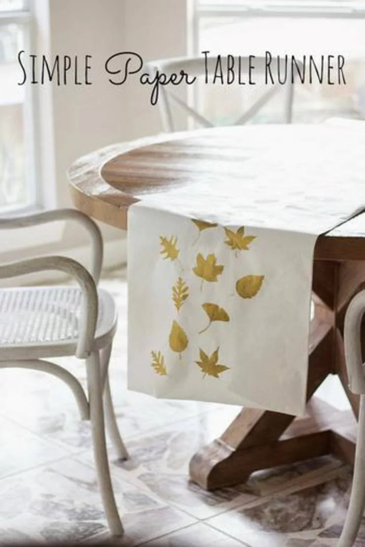 DIY paper leaf table runner thanksgiving table decoration craft project