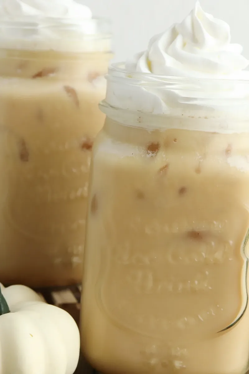 Close up showing creamy pumpkin sweet cream texture in cold brew