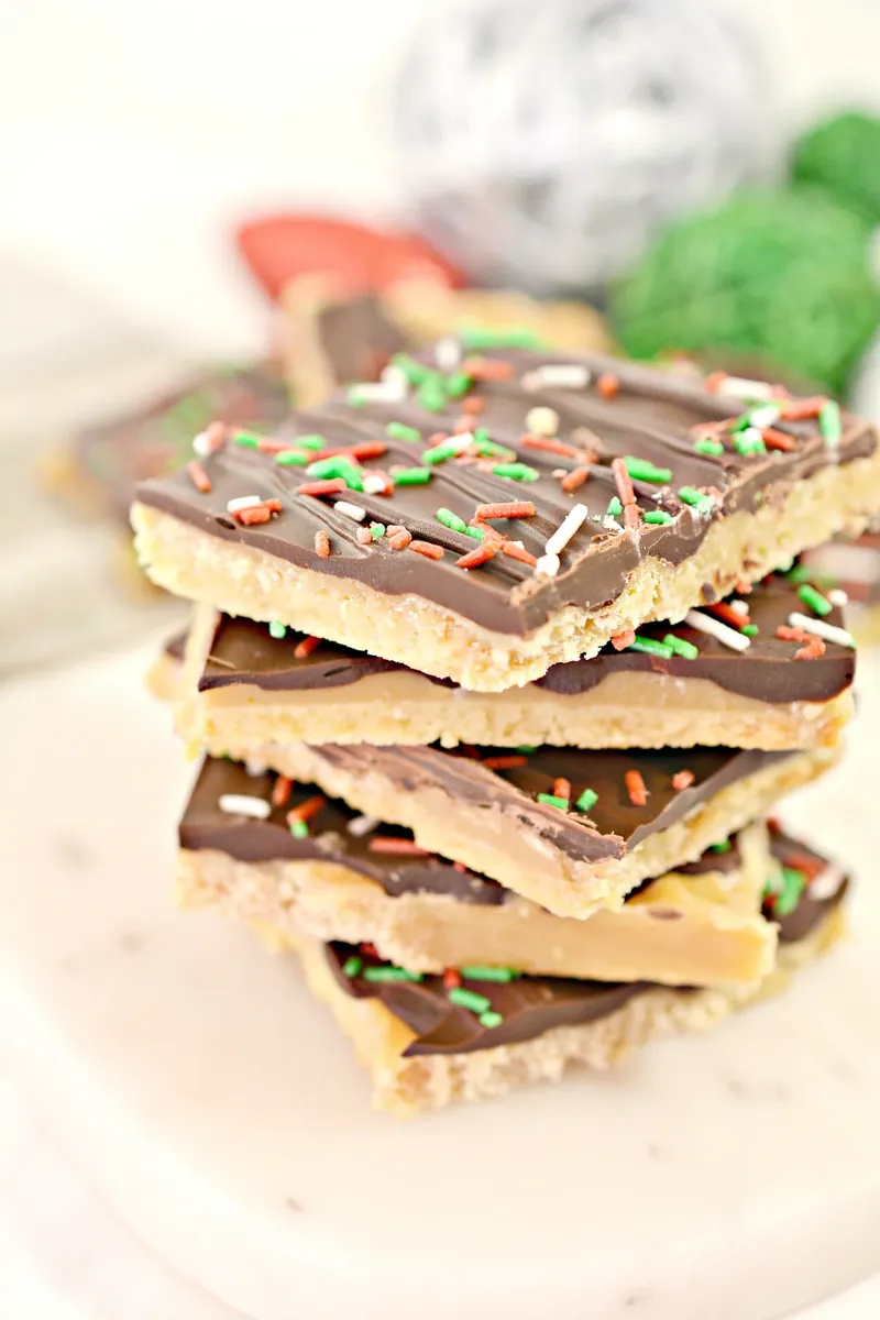 Keto Christmas crack bars arranged for holiday serving